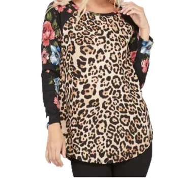 leopard floral embroidered top