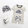 2018 Summer Newborn Dairy Lion Zebra Panda Short Sleeve Romper + Cap Baby Cotton Jumpsuit
