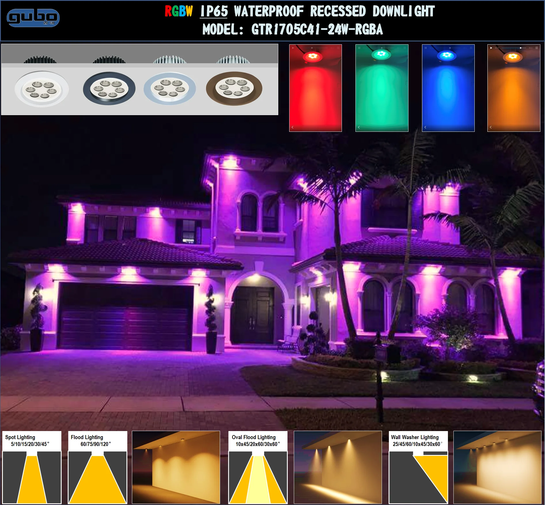 
GUBO IP65 Waterproof RGBW LED Downlight 24W DMX512 ZIGBEE RF WIFI RGBW 