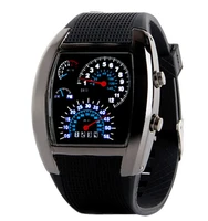

Fashion Sports RPM Turbo Flash LED Car Speed Meter Dial led watches men wristwatch charm watch for men, women, children