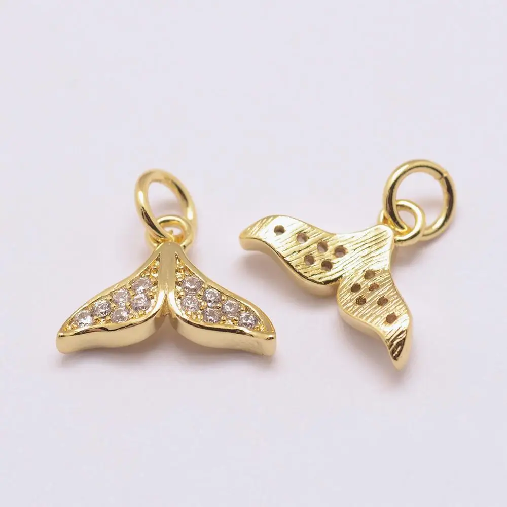 

PandaHall Brass Micro Pave Grade AAA Cubic Zircon Charms Color Keeping Whale Tail Real Gold Plated 9x12.5x3mm Hole 3mm