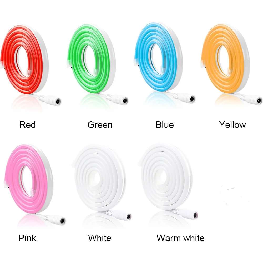 5m 6 X 12mm DC12V 2835 Flexible led striped neon ribbon lights silicone tape IP67 waterproof Red Green Blue white Pink