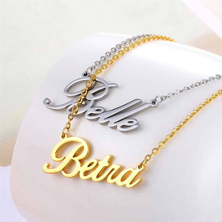 

korean jewelry custom name plate necklace personalised 14k gold plated men women necklace