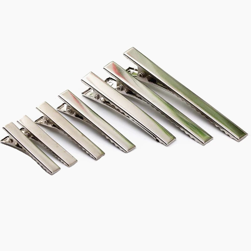 

200 pcs Good Quality Metal Alligator Hair Clip Single Prong Hairpin for DIY Barrette Headwear 32mm 40mm 45mm 55mm 65mm 75mm 95mm, Silver
