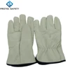 Cow Grain Straight Thumb Drive Leather Work Gloves with Red Fleece & Spoon Lining
