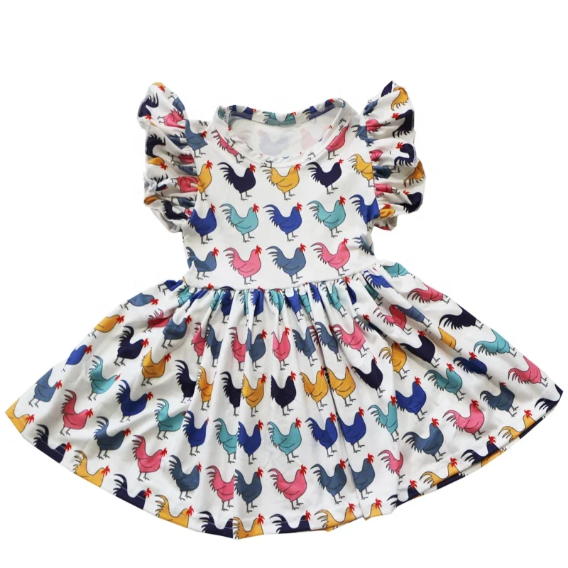 

2018 newest chicken print flutter sleeve dress girls cotton summer comfortable dress wholesale, Picture shows