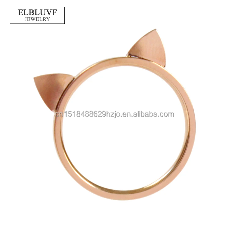 

ELBLUVF Women 18k Rose Gold Plated Stainless Steel Cat Ears Ring
