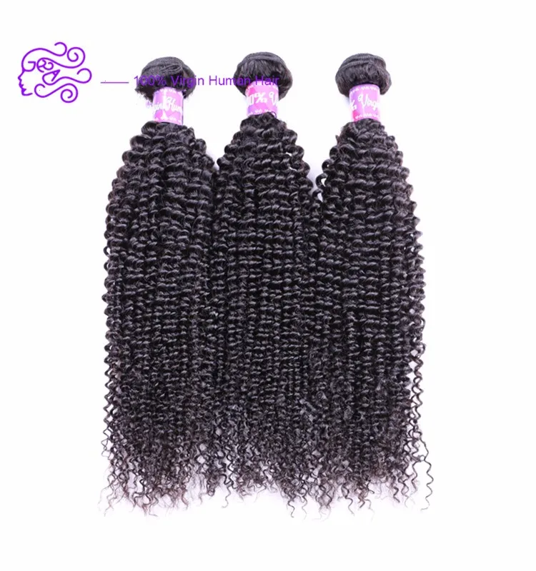 

Brazilian Kinky curly Virgin Hair Bundles with 4*4 Lace Closure Human Hair Weft Kinky curly Bundles with Frontal 10A Virgin hair, Natural black