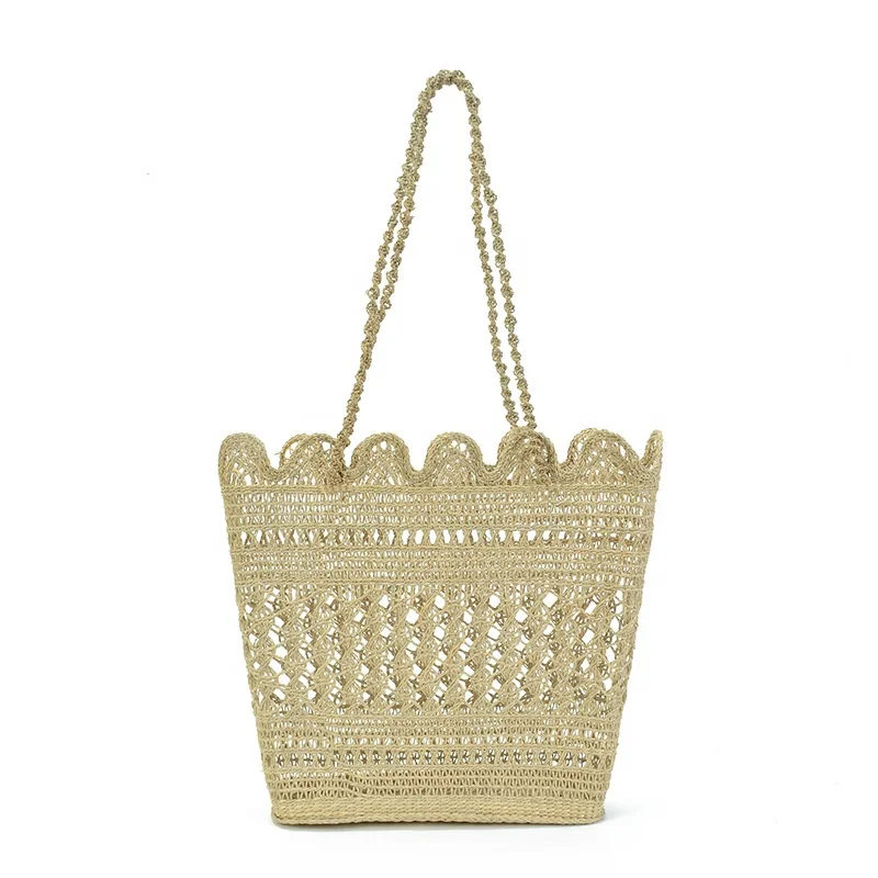 

Hand Made Natural Straw Women Hollow Beach Shoulder Basket Bag