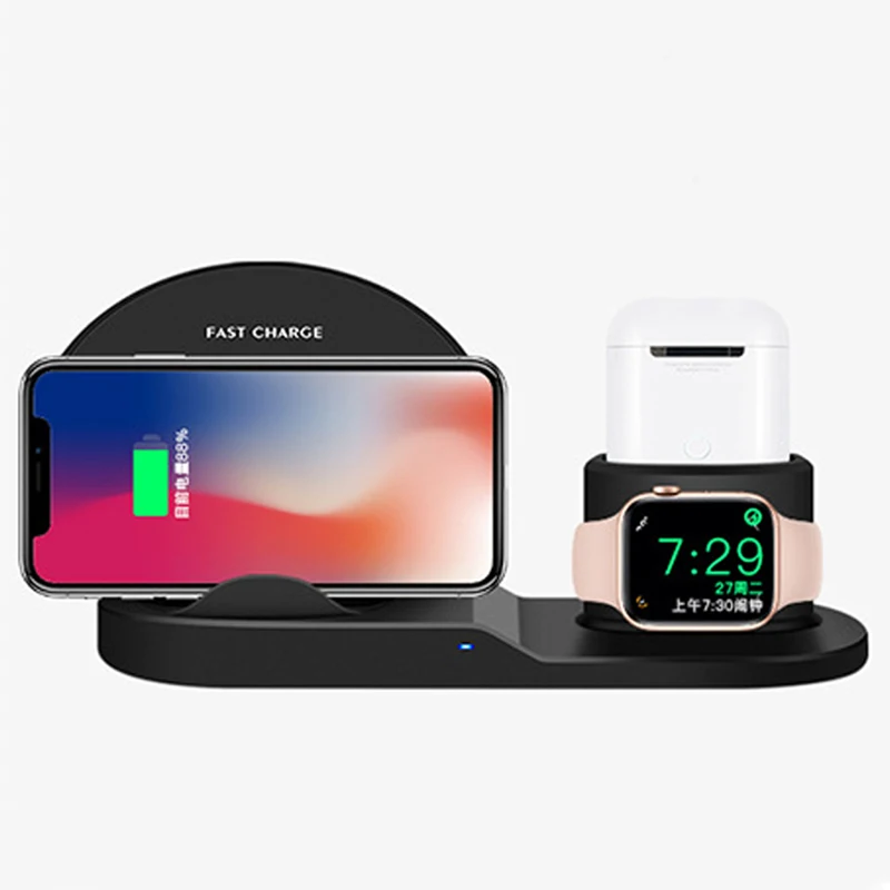 

New Product Fast Wireless Charger 3Coil For iPhone iWatch Earpods Charging Holder, Black white