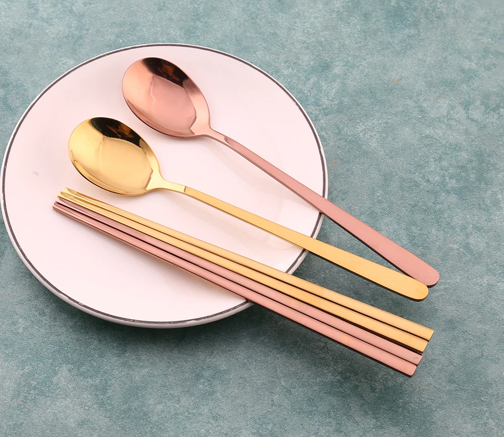 

Stainless Steel 304 Gold plated Korean spoon and Chopsticks for noodles sushi