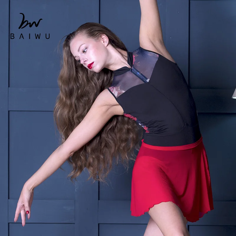117141044 Top Sell Baiwu Floral Mesh Ballet Leotards Zipped Fashion