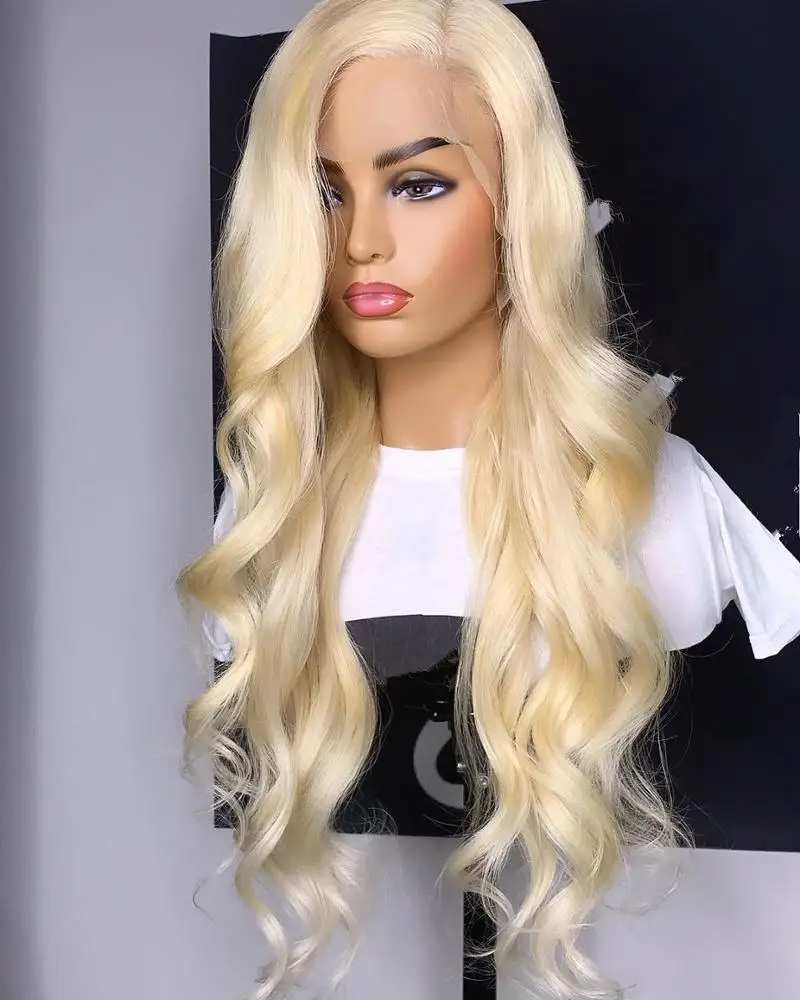

150% heavy density raw virgin cambodian human hair wavy 613 blonde lace frontal wig can dye to any color