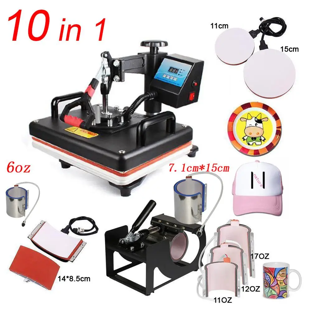 

RubySub 10 in 1 Heat Press Machine Sublimation Heat Transfer Press Machine For Mug/Hat/T shirt/Bottle