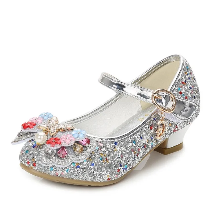

2019 new girls high heels sequin children's shoes small girls girls princess shoes student performance shoes, As the pic