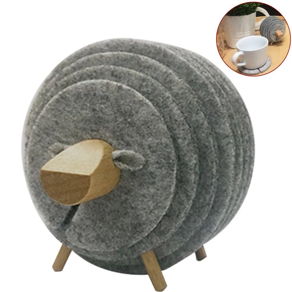 

Nordic-style Sheep Shaped Non-slip Absorbent Felt Coasters for Kitchen Bar Office Desk, Grey;white;black