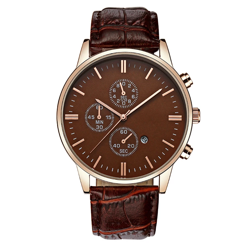 

hot selling Top brand 3 dials leather watch strap quartz watch male clock fashion wrist watch