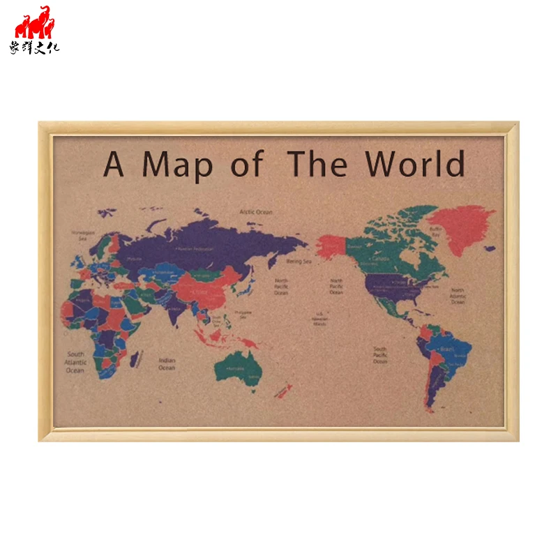 
World map on wall with wooden color printing for China Asia Europe Southeast Asia Middle East USA map 