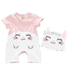 Lovely Rabbit Printed Strip Combed Cotton Baby Romper