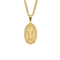 

wholesale hiphop zinc alloy iced out guadalupe pendant gold plated virgin mary necklace