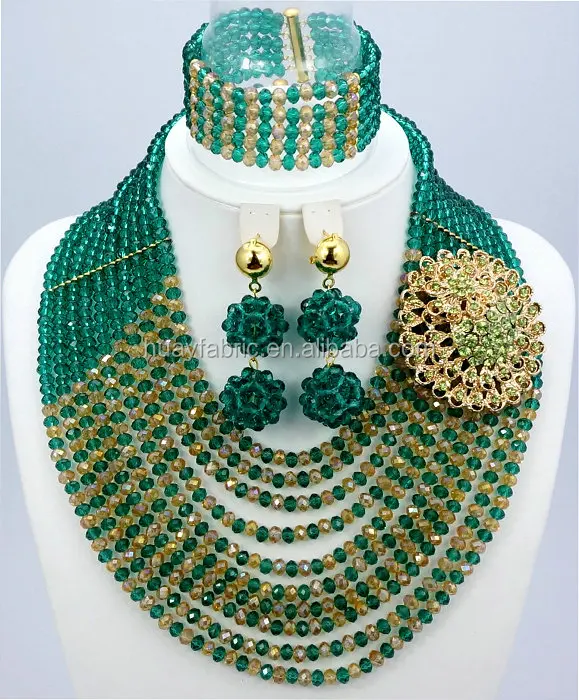 

Fabulous Nigerian Wedding African Beads Jewelry Set Costume African Jewelry Sets 18K Bridal Beads Set JS0021-3, 19 colors