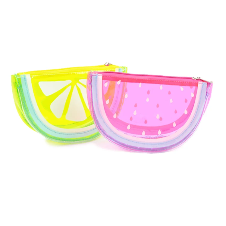 

Customize Logo Watermelon Half Moon Plain Colored PVC Zipper Cosmetic Plastic Pouch Cosmetic Makeup Zipper Pouches