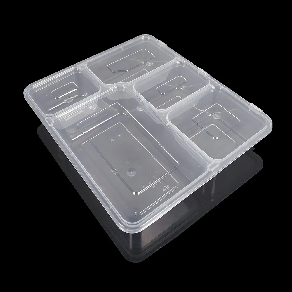 Plastic Takeaway 5 Compartment Food Packaging Containers With Hinged ...