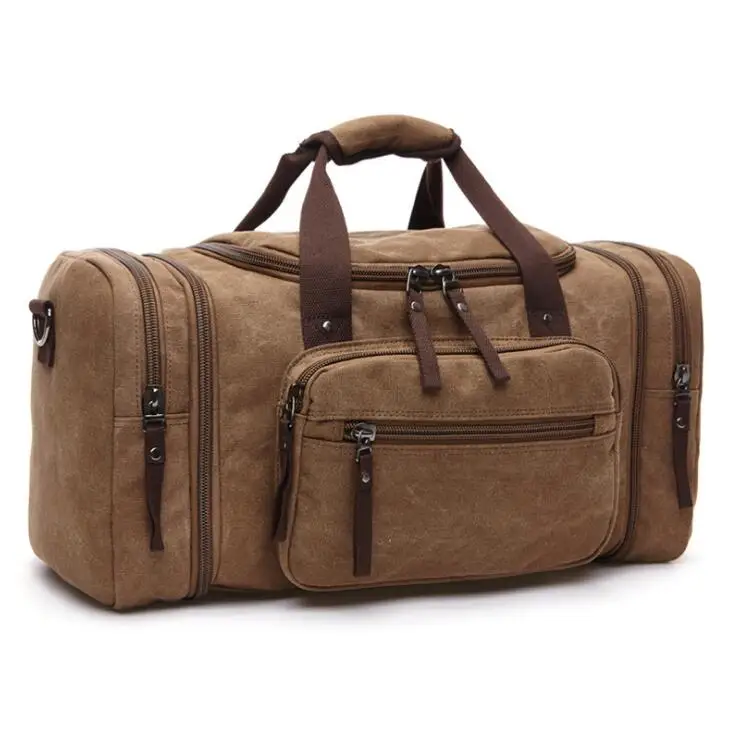 Vintage Retro Men Leather wash canvas duffle weekend bag Large Capacity luggage