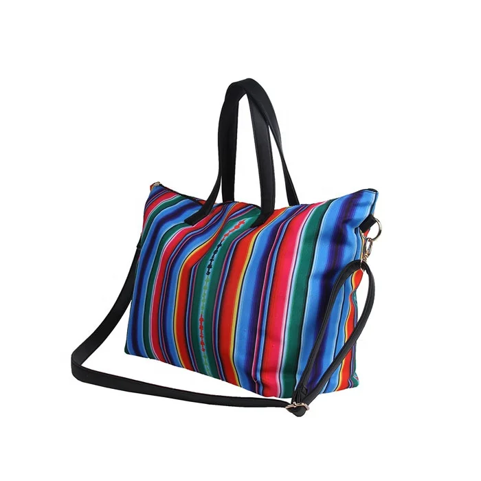

New Style Monogrammed Rainbow Serape Tote Bag, Shown