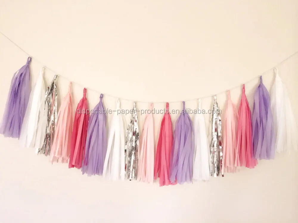 New Lilac Purple Pink And Silver Tassel Garland Party Decor