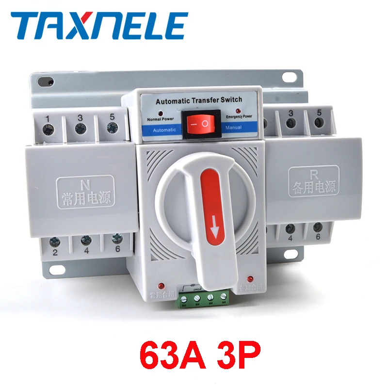 3P 63A 380V 50/60hz 3 wire MCB type Dual Power Automatic transfer switch ATS 