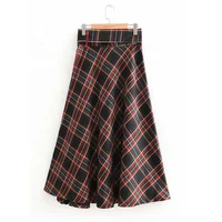 

2019 autumn new ladies wind women's belt plaid long Maxi Skirt