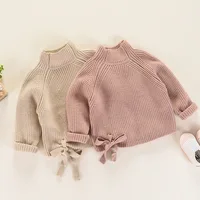 

latest design wholesale solid high neck bandage children sweet sweater baby unisex knitwear blouse