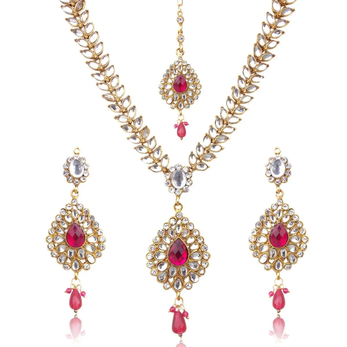 Ddivaa Elegant Green Pearls Rich Kundan Indian Bollywood Wedding Wear Necklace Set