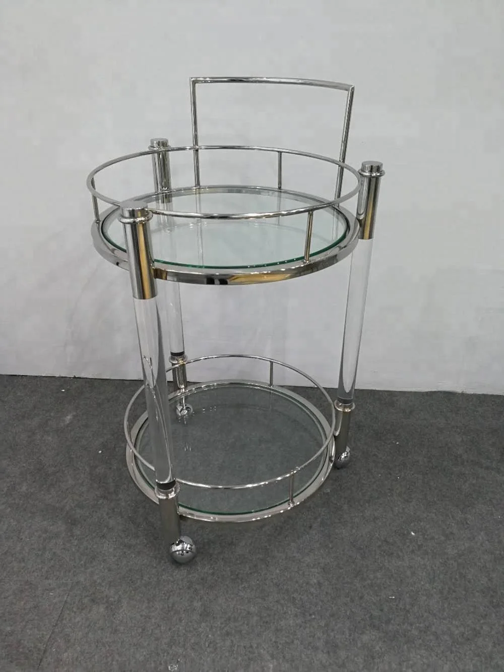 
Titanium round with acrylic base bar cart hotel bar KTV wine fancy tea trolley service cart 