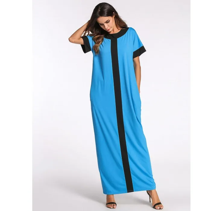 Europe and the United States Middle East contrast color Muslim dress loose robes  plus size xxxl xxxxl women's clothing A166