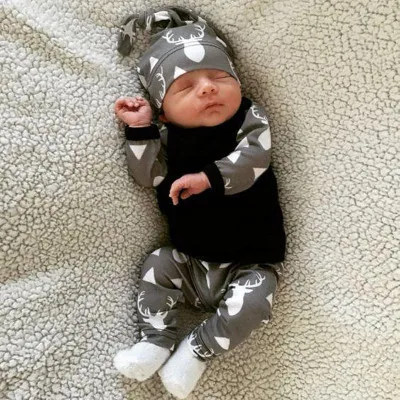 

Autumn 2016 Hot selling baby boy girls clothes Fashion printing T-shirt pants hat 3pcs set