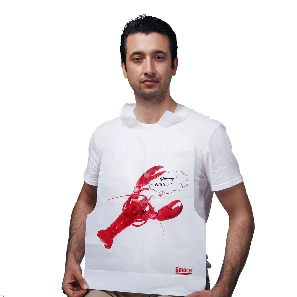 Sea Food Custom Printed Lobster Crab Dinning Apron Disposable Plastic Restaurant Bib