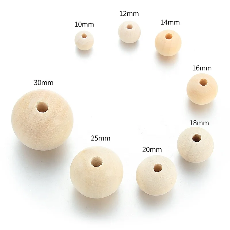 

6-30mm Wood Spacer Beads Natural Color Round Eco-Friendly Loose Wooden Bead DIY for Jewelry Making Bracelet Accessories