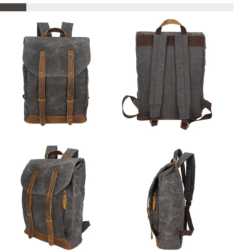 European retro vintage style water waxed resistant canvas back pack bagpack rucksack knapsack backpack bag