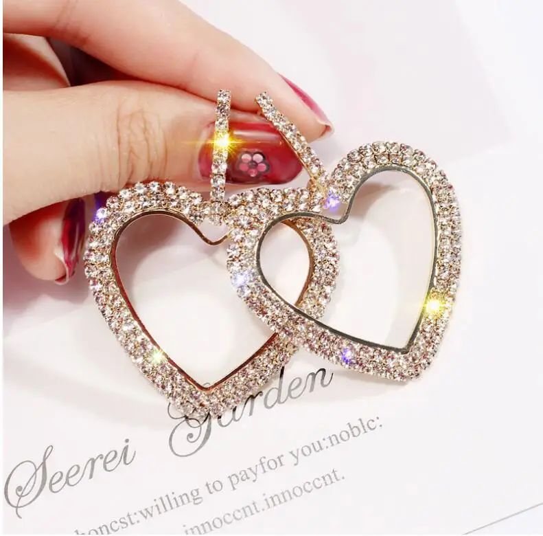 

long earrings Big Crystal heart earrings female