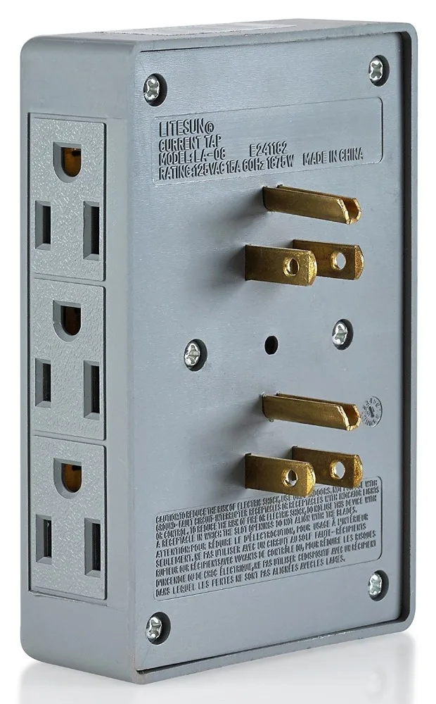 
2 Side Entry 6-Way Electrical Socket Outlet Splitter In-Wall Tap Adapter In Grey 