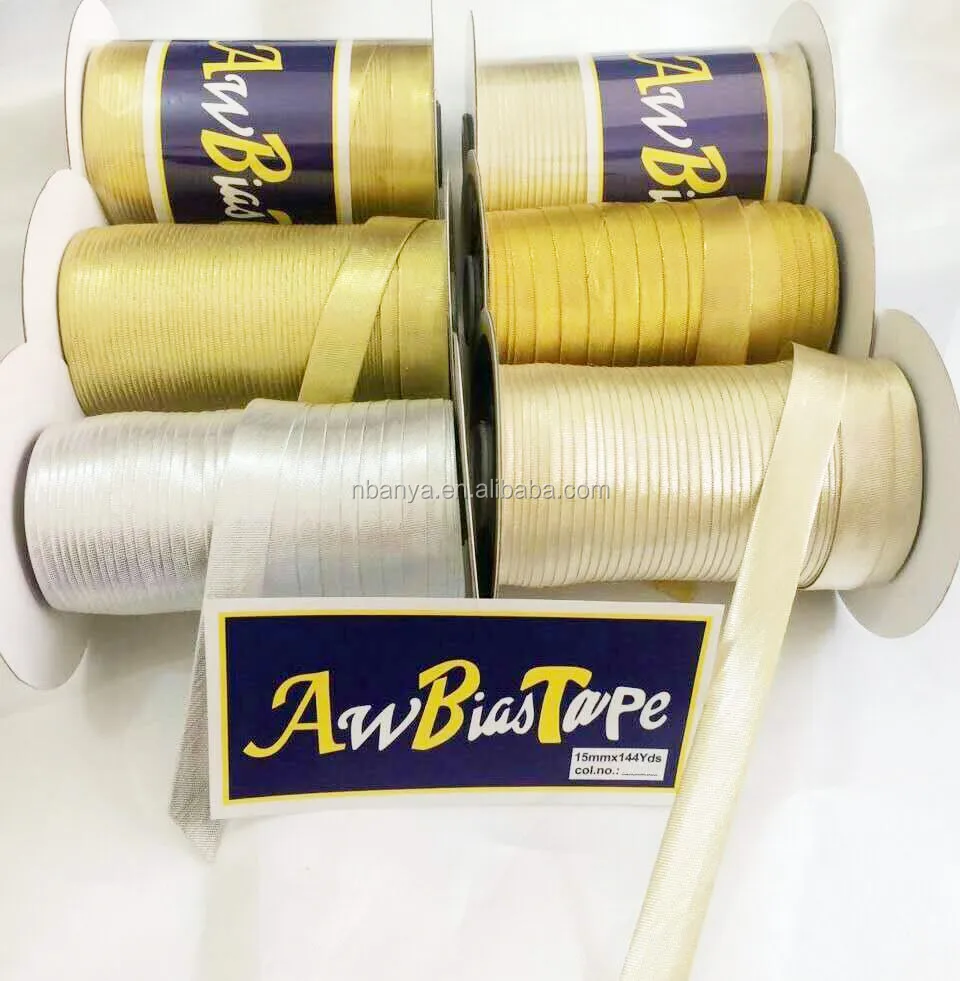 

15mm144yds 100% polyester satin bias tape AW brand bias binding piping tape polyester tape, Gold m061#