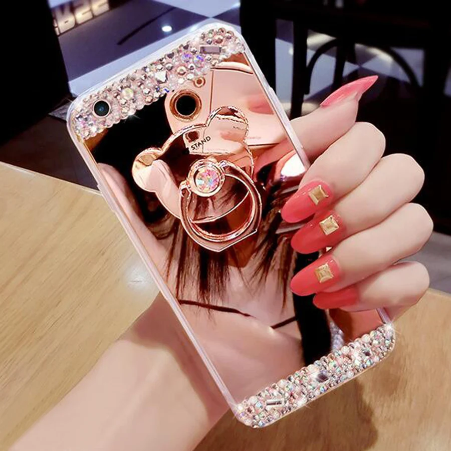 

Glitter Luxury Phone Case For iPhone 6 6S 5S 7 Plus 8 8PLUS X XS XR 11 12 Pro Max Capa Diamond Mirror Bear Ring Holder Cover, Sliver/gold/black/rose gold
