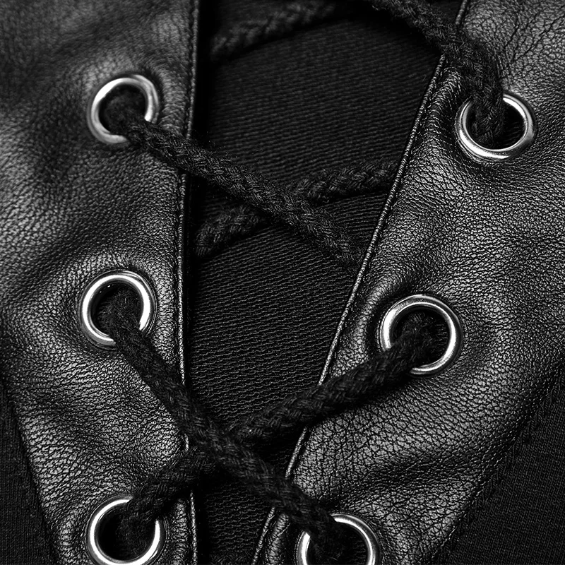 OT514 Stylish punk black leather shoulder long sleeve casual men hoodies