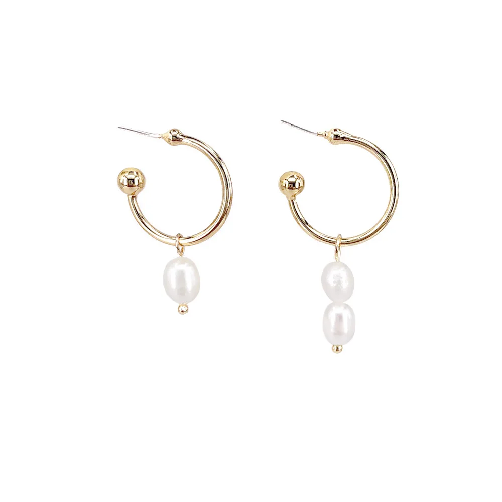 

2022 Newest Design Statement Baroque Freshwater Pearl Earrings Arete Asymmetry Irregular Pearl Drop with Metal Hoop Earrings, As picture