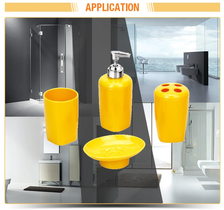 Exquisite Cheap Yellow Plastic Hotel Bathroom Bathroom Accessories Set