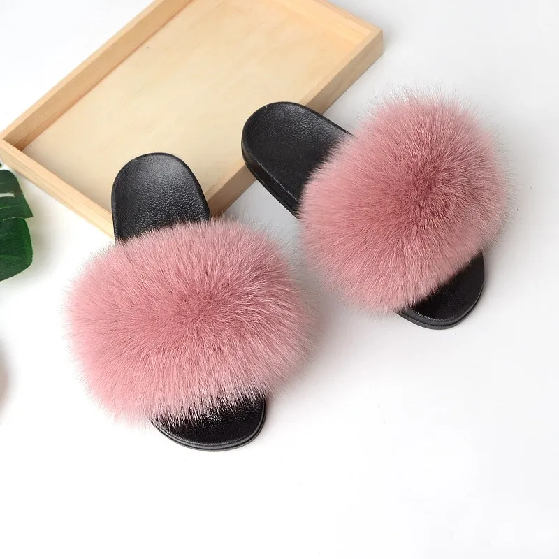 Wholesale Winter Home Footwear Soft White Real Fox Fur Slides Slippers Shoes - Buy Slippers ...