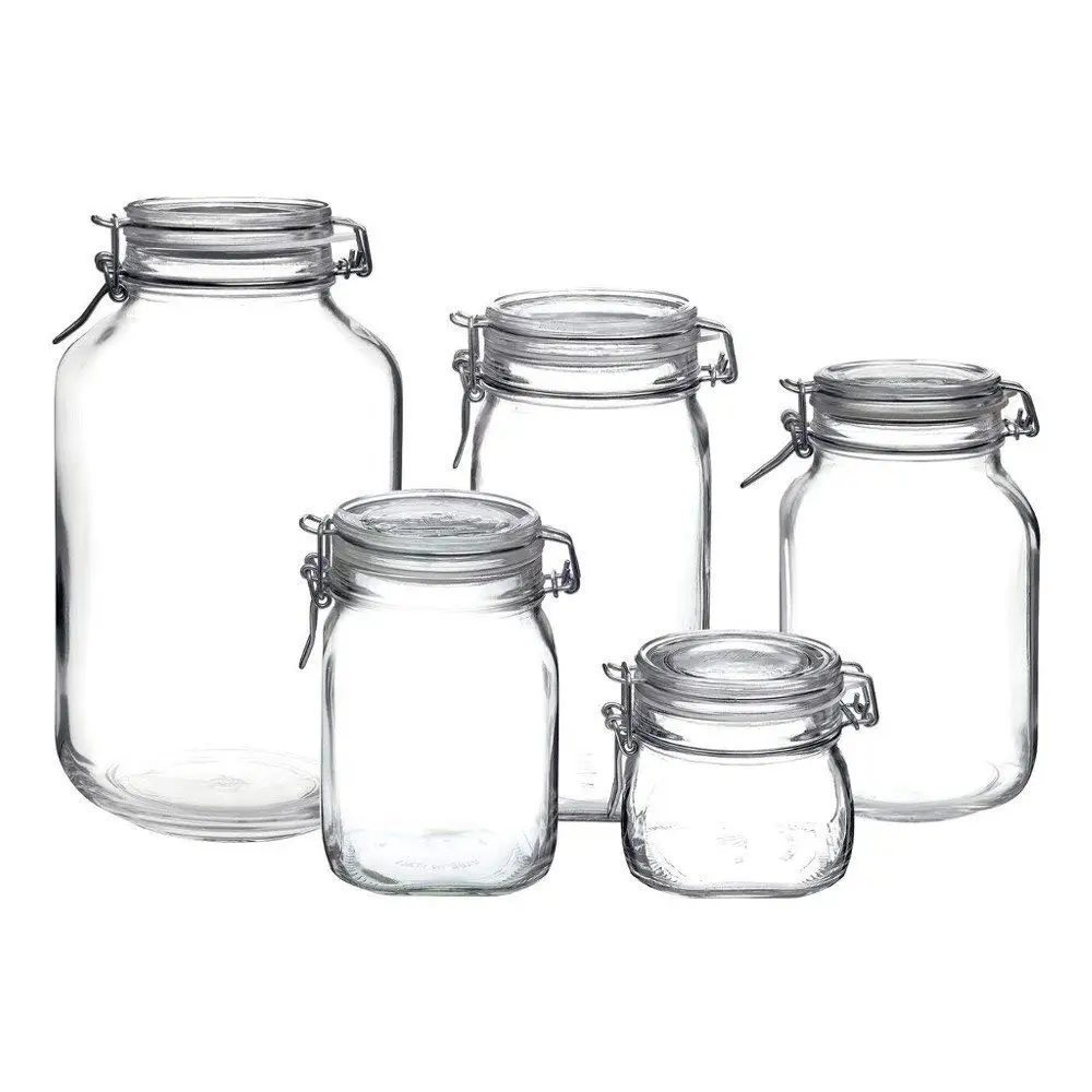

square glass storage jars with clasp lids for food, Transparent