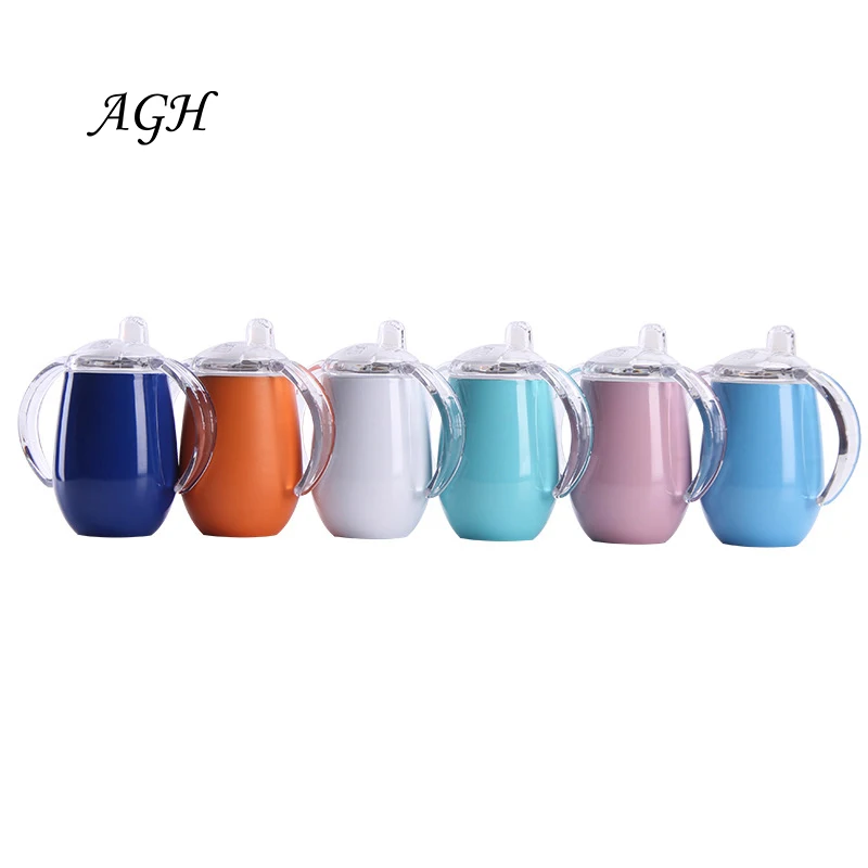 

10oz Stainless Steel Kid Sippy tumbler Two Handle Suction Nozzle Baby Cup Creative Big Belly mug Customization, Customized color